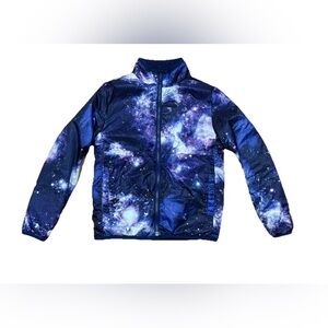 LANDS END Girls Galaxy Space Reversible Fleece Jacket Full Zip Size 8 EUC